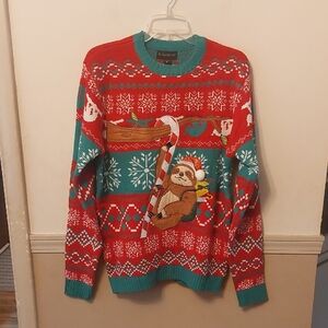 Blizzard Bay Sloth Hanging On A Candy Cane Cute Christmas Sweater Sz M